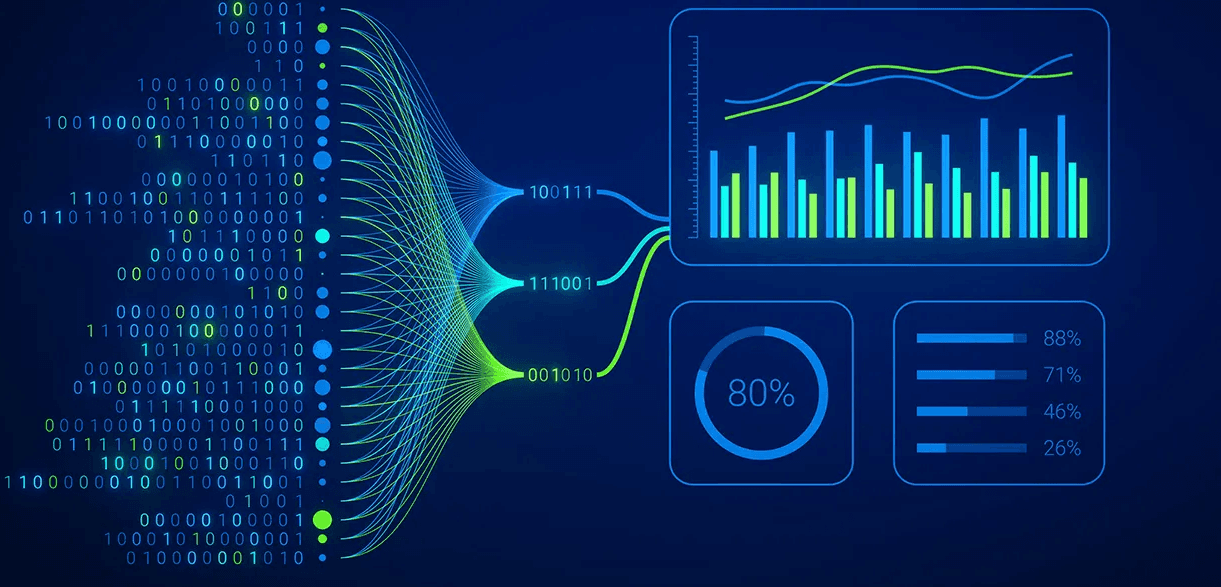 Illustration of artificial intelligence transforming raw data into insights