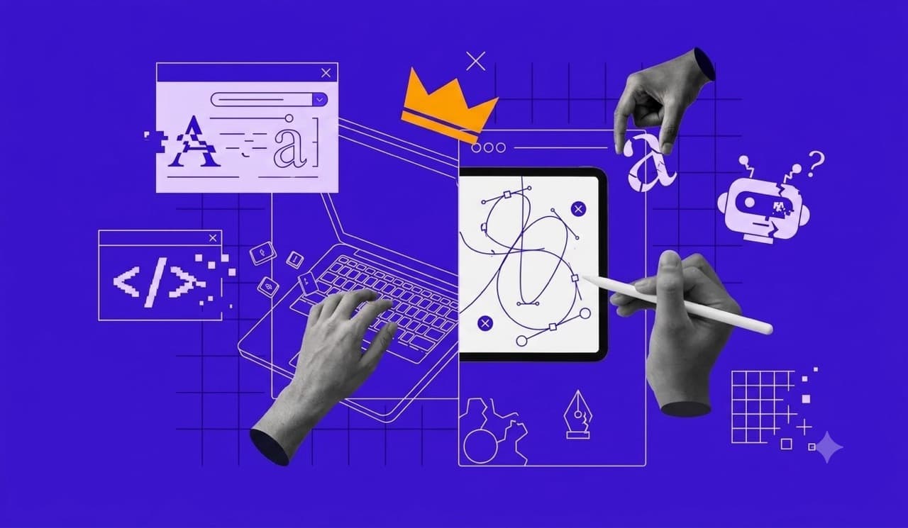 A collage of AI, design, and development tools on a purple background.